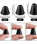 DIY Friendly Self Adhesive Black Conical Rubber Bumpers Set Of 24 In Three Size Options, shown in detail with measurements