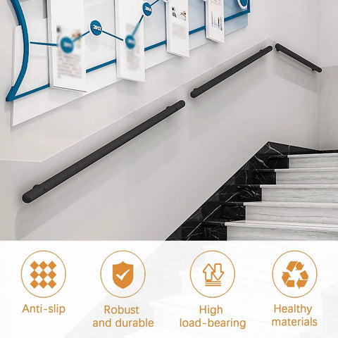 Slick Modern Indoor Stair Railing Kit Featuring Adjustable Stainless Steel Handrail And Wall Mount Banister With Two Inch Round Tube No Sweat Easy Install For Smooth Safe Steps Rock Solid Build on a staircase with anti-slip design.