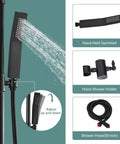 Matte Black Rain Shower System Set With Exposed Fixtures, Triple Function Shower Kit Featuring 8 Inch Rainfall Head, Handheld Sprayer