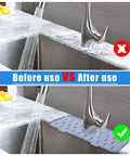 Silicone Faucet Splash Guard Mat For Kitchen Sink, Drip Catcher Tray To Keep Counter Dry, No Mess, Gray, shown before and after use