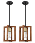 Farmhouse Gold Natural Wood Pendant Lights 2 Pack With Black Metal Frame Dope Rustic Ceiling Fixtures for kitchen