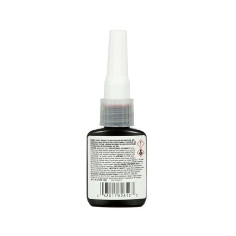 Back view of Red Thread Locker TL71 For Nuts And Bolts, 10 Milliliter Bottle, Vibration Resistant Locking Compound That Fills Threads To Prevent Loosening