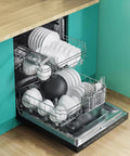 Hassle Free Countertop Dishwasher With Built In Mount Fully Automatic Large Capacity Desktop Washer Hot Air Dry Cabinet rated for glass and ceramic dishes.