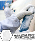 Heavy Duty Canvas Sandblasting Arm Sleeves For Mechanics And Shop Rats Tough As Nails Protective Forearm Guards in use during sandblasting.