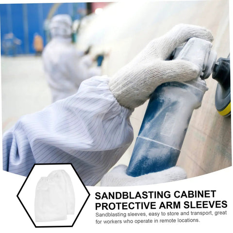 Heavy Duty Canvas Sandblasting Arm Sleeves For Mechanics And Shop Rats Tough As Nails Protective Forearm Guards in use during sandblasting.