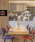 Funny Ramen Vintage Metal Sign 8x12 Inch Tin Wall Art for Kitchen, mounted in a modern dining area with chefs in background.