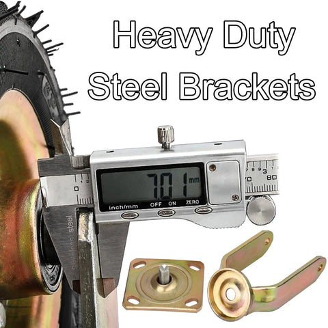 Heavy Duty Rubber Casters Pair With Eight And Ten Inch Swivel Options For Serious Outdoor Hauling measuring with caliper.