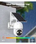 Hella Tough 5Mp Solar Wireless Ptz Security Camera With Ai Human Detection Auto Tracking IP66 Waterproof mounted outdoors, solar panel in rain.