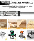 DUDUXI carbide compression flush-trim router bit with 1/4 in shank, top and bottom bearings, 1/2 in cutting dia, 1 in length