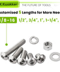 304 stainless steel bolt nut set with washers in 5 sizes