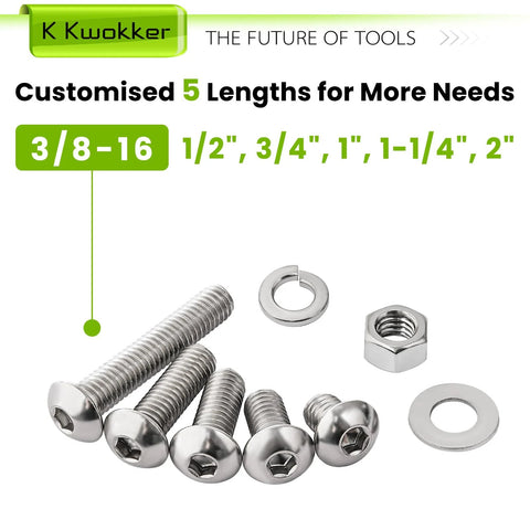 304 stainless steel bolt nut set with washers in 5 sizes