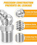 Close-up of 60 Piece Zerk Grease Fittings Kit With Straight 45 90 Degree Angles In M6 M8 M10 highlighting premium construction