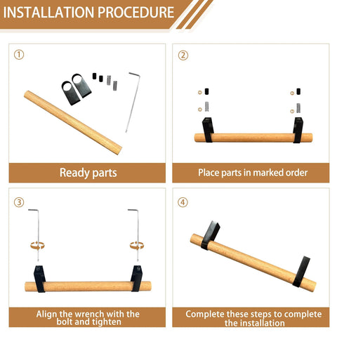 Installation steps for Adjustable Wood Cabinet Hardware Handles Pack Of 6 Unfinished DIY Pulls with accessories and assembly guide.