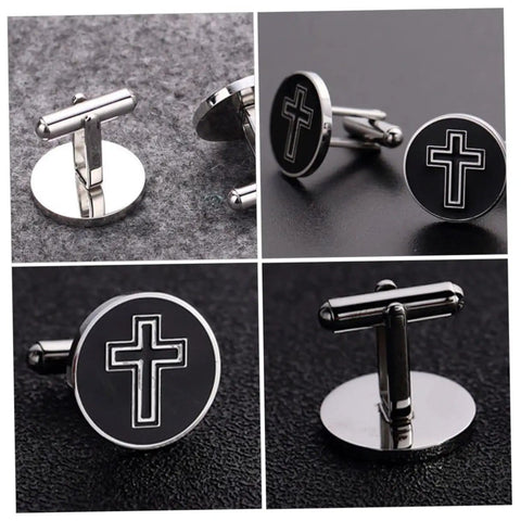 Premium Titanium Steel Cross Cufflinks For Men Set Durable And Polished Decorative Shirt Fasteners Ideal For Formal Or Casual Wear Classic Fashion Accessory 1 Pair