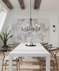 Dining room with Sonnet Bold Colonial Candlelight Wall Sconce 1 Light 60 Watt Fixture in Matte Black for a retro farmhouse vibe.