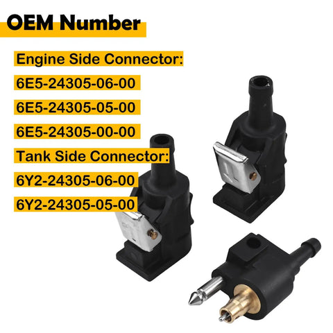 Three Piece 8mm Fuel Line Connector Set For Yamaha Outboard Motors With Female And Male Fittings For Five Sixteenths Inch Fuel Hose Replaces OEM Part Numbers 6E5 24305 06 00 And 6Y2 24305 06 00
