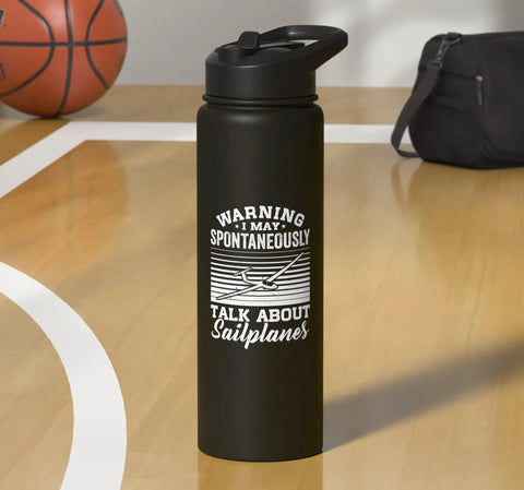 Stay Hydrated In The Sky With A Stainless Steel Insulated Water Bottle For Sailplane Pilots, Glider Enthusiasts, And Aviation Buffs, Built To Last With Leakproof Hydration On The Go on a basketball court.