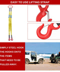 Heavy Duty Polyester Bridle Lifting Slings With Durable Hooks, 3.3 Feet Two Leg Rigging Strap shown with red steel hooks for easy lifting.