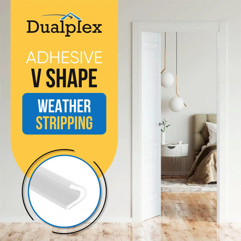 V Shape Weather Strip Adhesive Seal For Doors Foam Weatherstripping Door Seal For Frame Side Jamb And Bottom Groove Gap Filler Soundproof Insulation White Size One Half Inch By One Half Inch By Twenty Six Feet