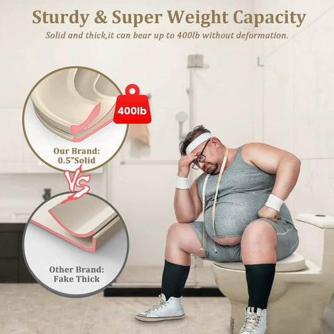 Man sitting on toilet showcasing Elongated Toilet Seat With Built In Potty Training Seat For Kids And Adults Kid Friendly Design