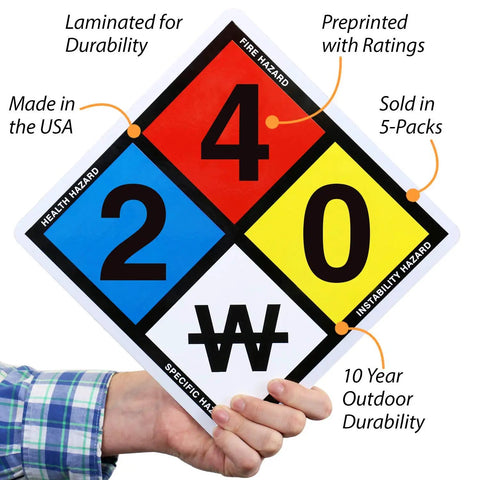 Tough As Nails NFPA 704 Hazard Diamond Labels 10X10 Inch Waterproof Laminated Vinyl Safety Stickers With High Tack Adhesive For Metal Storage Tanks Five Pack Super Solid Industrial Decals