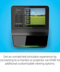R50 Premium Golf Launch Monitor And Simulator with 10 Inch Color Touchscreen displaying golf data and course view