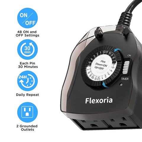 Outdoor Timer Outlet Waterproof Mechanical Dial Set And Forget It 24 Hour Plug In Light Timer With 2 Grounded Outlets