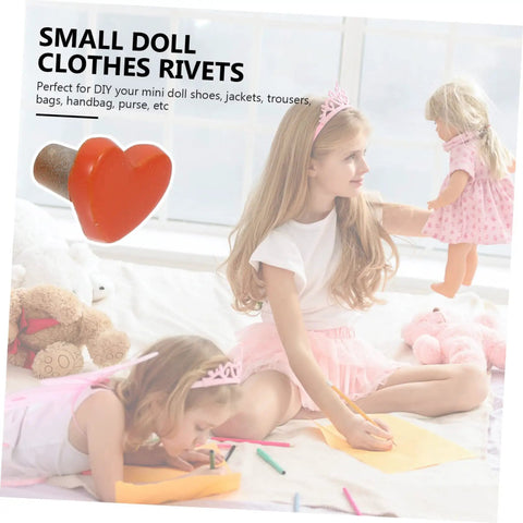 Girl playing with dolls featuring 100 Pieces Heart Shaped Mini Doll Rivets For DIY Doll Clothes Fasteners Dope Durable Studs.