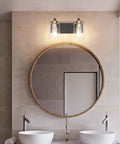 Installed 20.1 Inch Black Vintage Bathroom Vanity Light With Modern Glass Globe Shade Brass Wall Lamp Two Light Fixtures