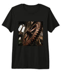 Cool Steampunk Industrial Gear T-Shirt For Cool Cats, Premium Soft Tri-Blend Black Crewneck with vintage gear print