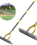 2-In-1 Dethatching Rake For Lawns With Adjustable Head And 55-Inch Heavy-Duty Metal Construction, 19-Tooth Blade