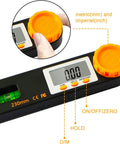 Digital Angle Finder Tool 7 Inch 0 To 360 Degree Protractor with LED display and bubble level, hand adjusting settings