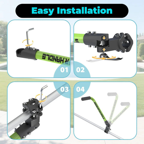 Installation steps of Ergonomic Weed Eater Handle With Grip Extension For Back Support And Enhanced Leverage Trimmer Handle.