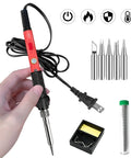 Fast Heating 60W Soldering Kit with 110V Ceramic Heater Iron, Portable Pro Grade Set, replacement tips, stand, and solder tube displayed
