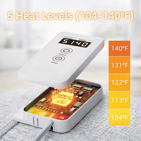 Control display and internal circuit of Quiet 195W Under Desk Foot Warmer With Heating Pad For Feet Energy Saving Electric Foot Warmer 5 Heat Levels 2 To 8 Hour Timer Fanless Design For Office Home And Dorm Comfort
