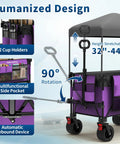 Heavy Duty Collapsible Wagon With Removable Sun Cover, All Terrain Big Wheels And Dual Brakes, Extra Large Grocery Cart