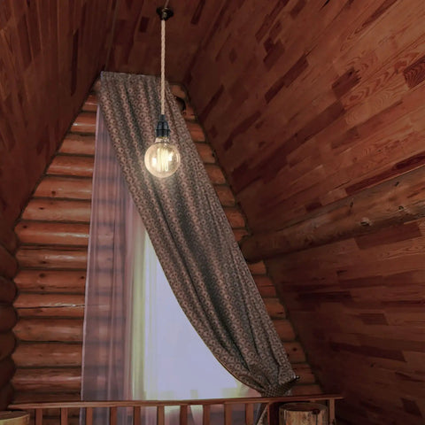 Dope 4 Pack Pendant Light Cord Kit With 15Ft Plug In Switch in log cabin with vintage Edison bulb hanging by window
