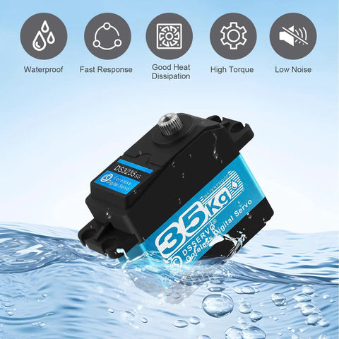 Beefy 35Kg Torque RC Servo With Waterproof Digital Full Metal Gear Steering, 25T Double Locking Horn Included, in water