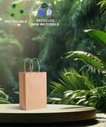 Brown Kraft Gift Bags With Handles 5.25 By 3.75 By 8 Inch Heavy Duty 100G Bulk Pack in a natural setting.