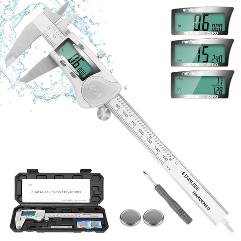 IP54 Waterproof Digital Caliper Tool No Frills With Large LCD Screen Stainless Steel Vernier Caliper For 0 To 6 Inches