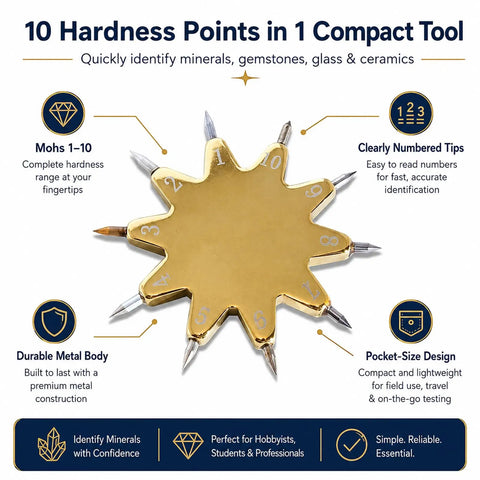 Mohs Hardness Test Kit With 1 To 10 Scale Pen And Ten Star Grip Pro Grade Rock Gemstone Mineral Hardness Tester For Geologists Collectors And Hobbyists, metal pocket-size tool