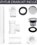 Built Tough Sch 40 Pvc Bath Waste And Overflow Assembly With Slick Illusionary Faceplate And Ada Compliant Toe Touch Drain Plug Polished Chrome Heavy Duty Bulk 12 Pack components including PVC pipes and chrome drain parts.