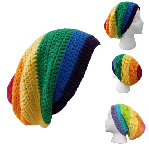 Colorful Rainbow Striped Knit Beanie For Women Cozy Warm Hat For Outdoor Adventures Travel Camping Hiking Skiing
