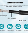 10 AWG Solar Extension Cable 2ft Black And 2ft Red Twin Wire, Tinned Copper with XLPE dual sheathing and resistance features