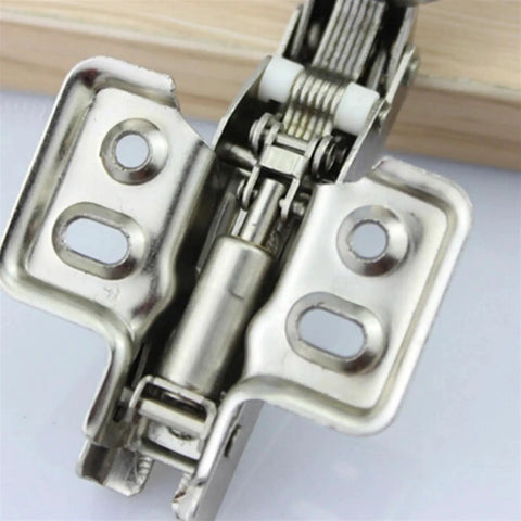 Close-up of hydraulic soft close cabinet door hinge for full overlay kitchen cabinets and cupboards