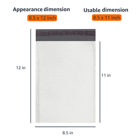 Poly Bubble Mailer 8.5x12 Inches Self Seal With Three Sixteenths Inch Air Bubble Interior, Tear-Resistant White And Grey, 100 Pack