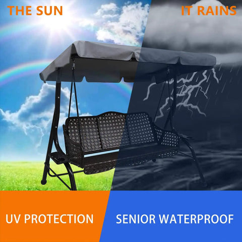 Heavy Duty Patio Swing Canopy Replacement Cover For 3 Seater Porch Swing, showcasing UV and waterproof protection features