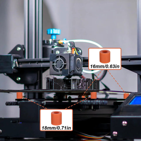 3D printer with 16 Pcs 3D Printer Heat Bed Leveling Parts Set With Heat Resistant Silicone Buffers And Solid Bed Mounts in focus