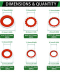 AC Compressor Port Bonded Seal Gasket Kit With 160 Seal Washers In Six Sizes For Auto AC Repair And Replacement So You Can Fix Leaks Fast No BS Guaranteed. Dimensions chart of six NBR washers, 1.3mm thick.