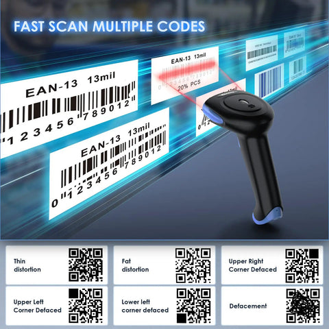 2D Bluetooth Barcode Scanner With 3 In 1 Connectivity Bluetooth 2.4G And USB Wired Handheld Cordless QR Reader scanning barcodes